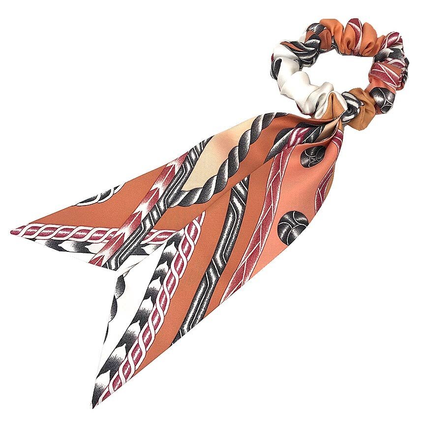 送料無料 HERMES エルメス シュシュ ベッラ Bella ROBE DU SOIR ローブ デュ ソワール ヘアアクセサリー ツイリー オレンジ 未使用 aq12238拍卖