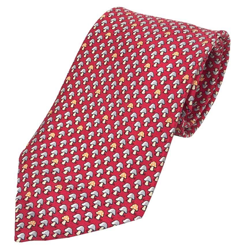 全国送料無料 HERMES エルメス ネクタイ きのこ柄 シルク 赤 レッド系 メンズ ビジネス小物 服飾小物 美品 aq12255拍卖