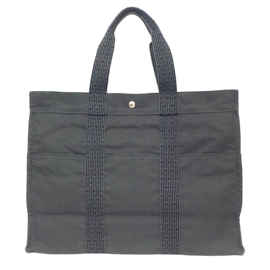 送料無料 HERMES エルメス エールライン トートバッグGM ナイロンキャンバス グレー 男女兼用 美品 aq11354拍卖