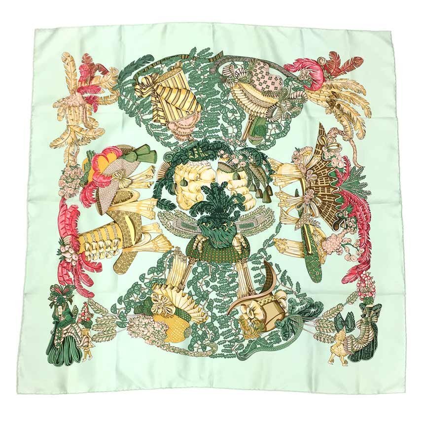 送料無料 超希少 レア物 HERMES エルメス スカーフ カレ90 CHAPEAU! 脱帽 ペパーミントグリーン 美品 aq11518拍卖