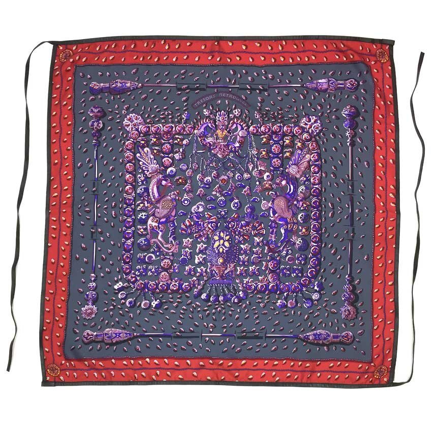 送料無料 超希少 HERMES エルメス プティアッシュ スカーフ カレ90 レザートリミング TRESORS RETROUVES 秘められた宝 aq10714拍卖