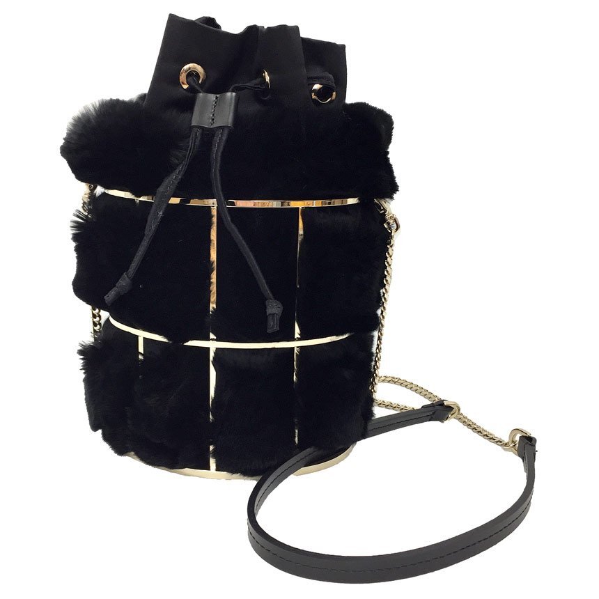 セール 送料無料 EPOCA エポカ ファーショルダーバッグ 4WAY パーティバッグ ラパン ファー ブラック 美品 aq9720拍卖
