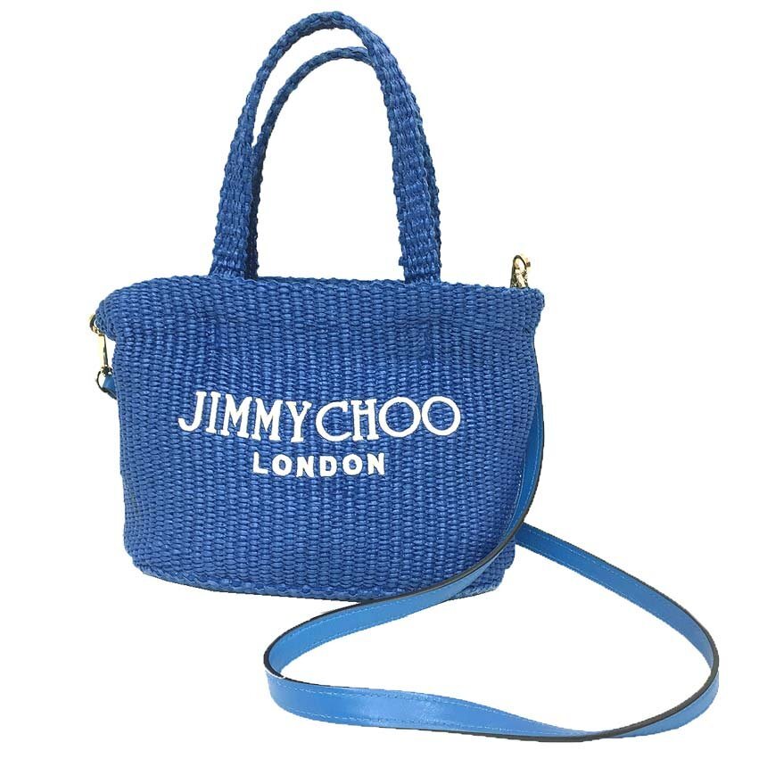 JIMMY CHOO ジミーチュウ ビーチトート 2WAY ショルダーバッグ BEACH TOTE E/W MINI JYN 25827494 スカイ×ラテ ブルー aq11841拍卖