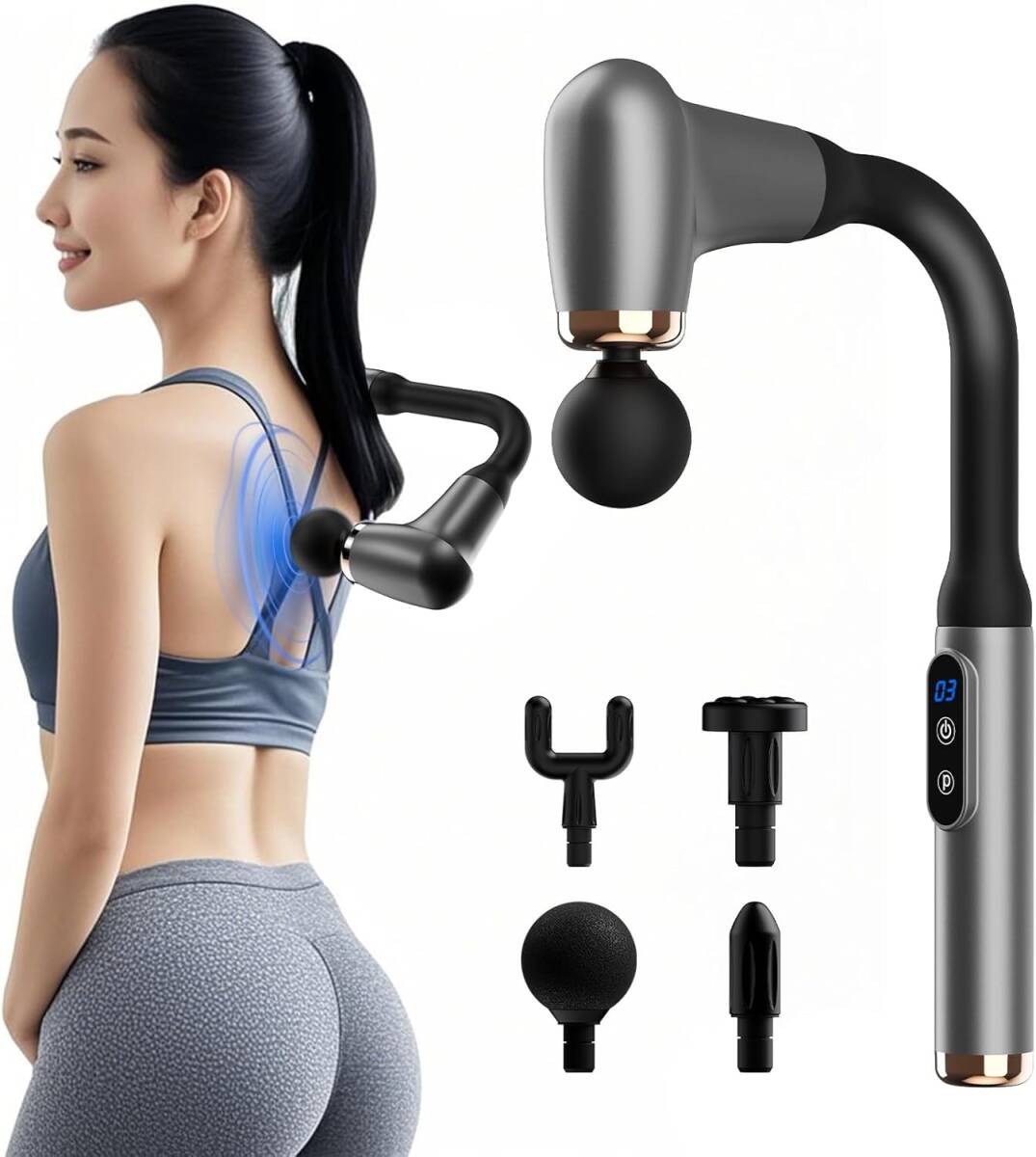 筋膜リリースガン ハンディタイプ 【液晶ディスプレイ搭載・弾力性アーム背中まで届く】 3つの振動モード・6段階強力振動 日本語説明書付き拍卖