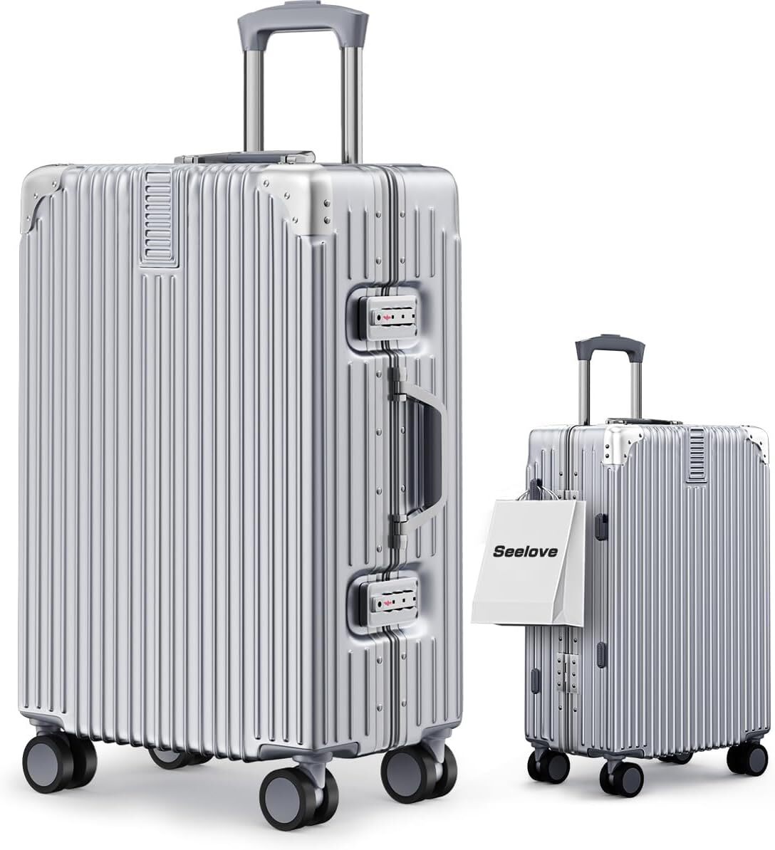 スーツケース キャリーケース 機内持ち込み ABS+PC 耐衝撃 大容量 超軽量 360度回転 (Mサイズ 66*43*25cm シルバー)拍卖