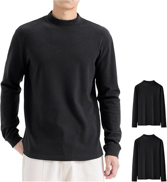 【2枚セット】シャツ あったか 裏起毛 ハーフネック 防寒着 厚手 メンズ 肌着 抗菌防臭 ロングtシャツ(サイズ: XL)拍卖