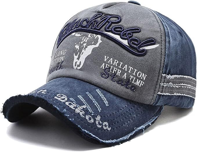 帽子 キャップ 野球帽 つば広 刺繍 ダメージ加工 欧米風 日よけ 男女兼用(色: ネイビー)拍卖