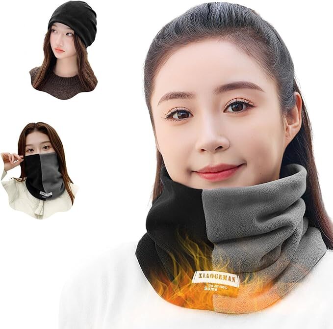 ネックウォーマー 冬用 ダブルレイヤー 防 防寒 保温 メンズ レディース 兼用 軽量 マフラー スポーツ(色: ブラック/グレー)拍卖