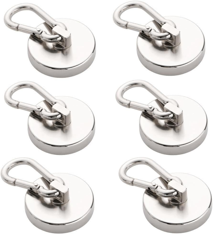 【6個-直径32mm】カラビナ付き磁石 超強力磁石 マグネットフック ネオジム磁石 ステンレス製 防錆拍卖