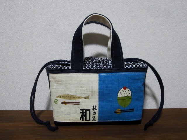 *ハンドメイド* かわいいごはんと日本の和食!(^^)! ミニ ランチバッグ お弁当 巾着バッグ 豆トートバッグ かわいい!(^^)!和柄 おにぎり♪拍卖