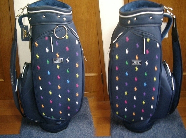 未使用 POLO ラルフ・ローレン レディース ポロ・プリント柄 合繊素材 紺白カラフル ゴルフバッグ 拍卖