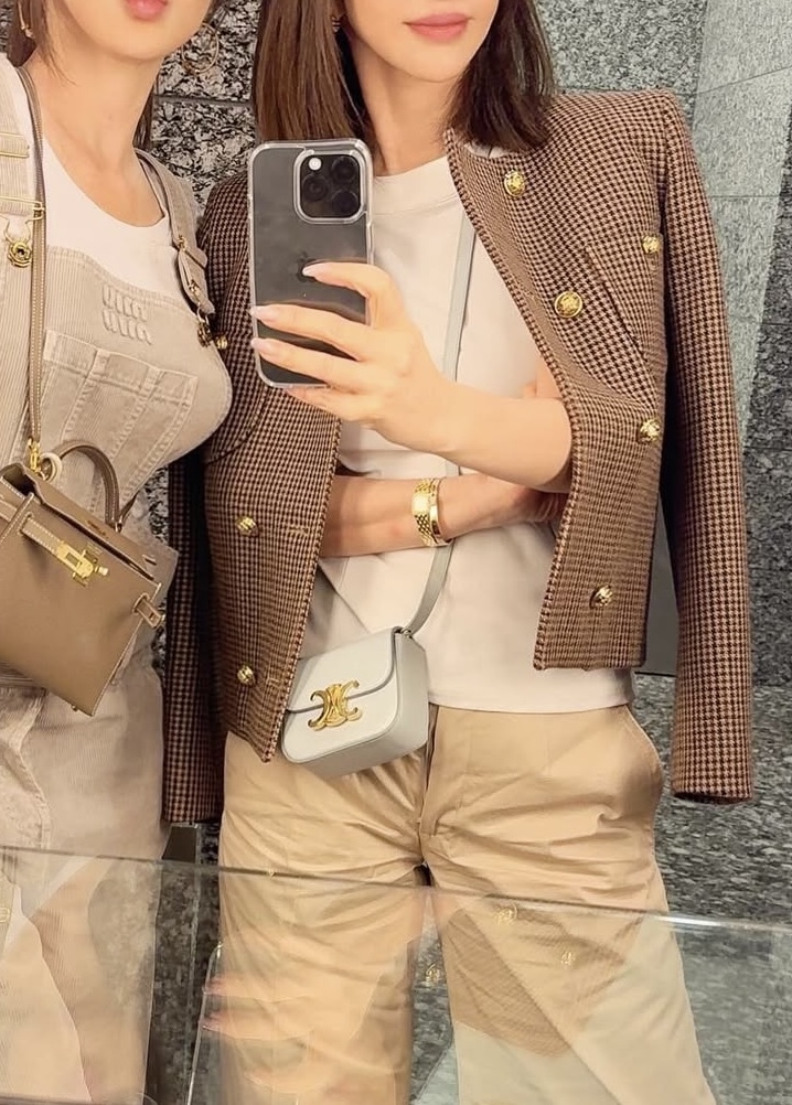 precious掲載 スジちゃん着用 セリーヌ エディスリマン CELINE チェック 金ボタン ジャケット拍卖
