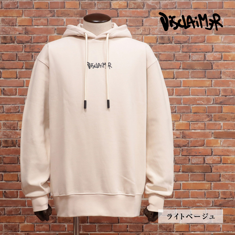 1円/DISCLAIMER/XLサイズ/訳 パーカー フーディー バックプリント ビッグシルエット 裏パイル スウェット 新品/ライトベージュ/mc261/拍卖