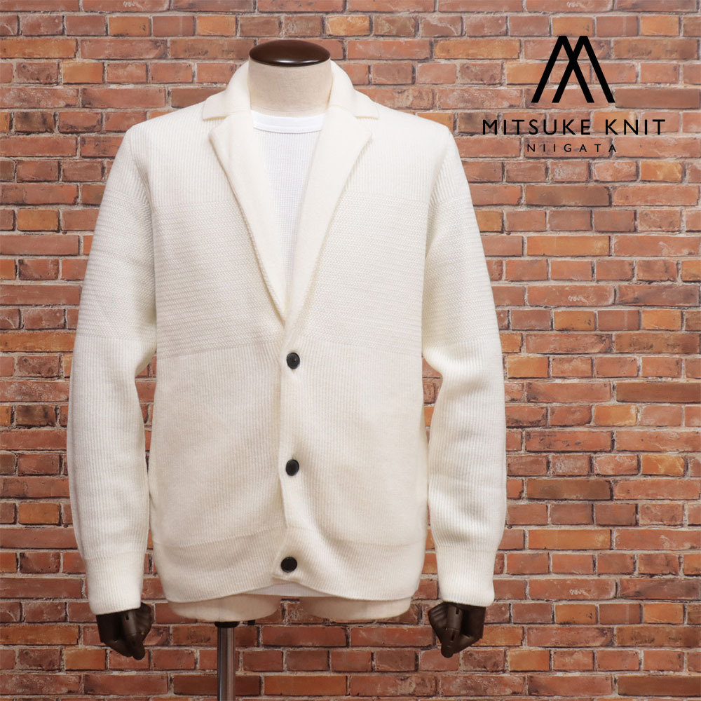 1円/MITSUKE KNIT/3(L)サイズ/ニットジャケット 日本製 ウール混 テーラード カジュアル メンズ 新品/アイボリー/ma275/拍卖
