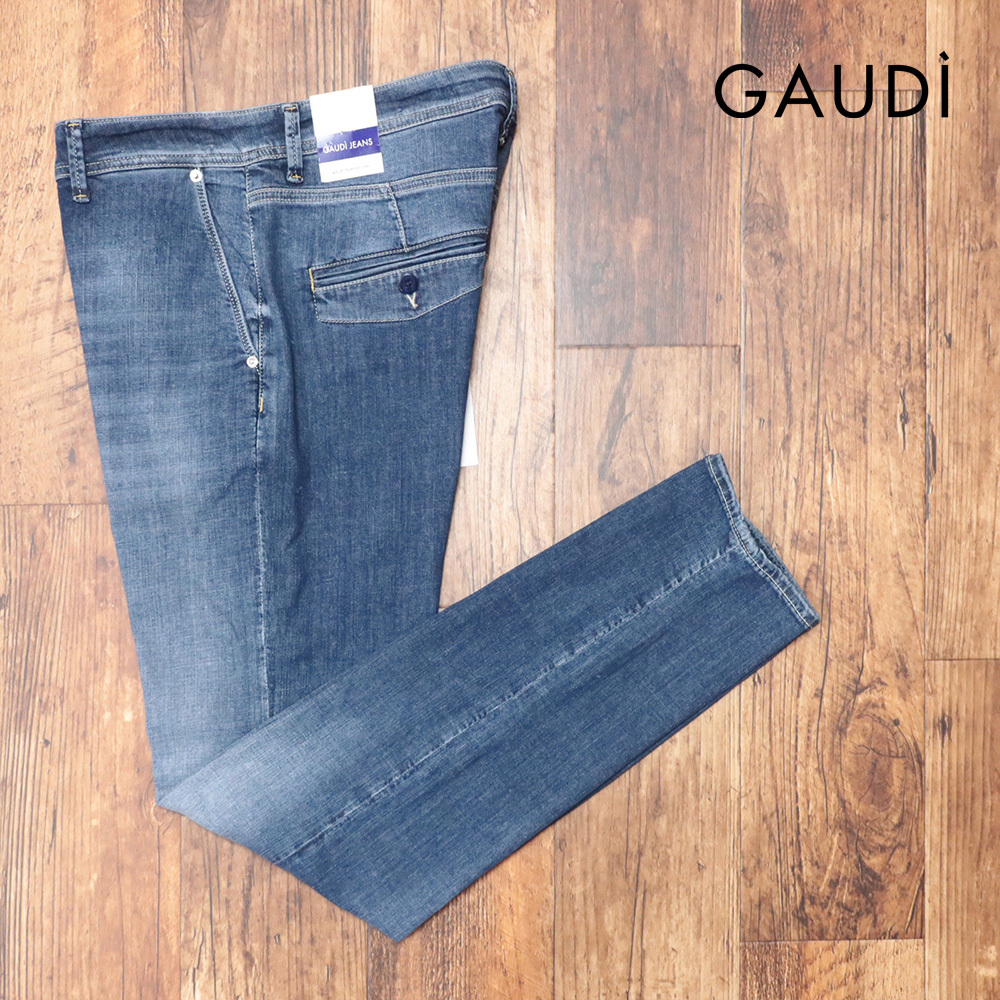 1円/GAUDI/34インチ/デニム スラックス パンツ C511GU26015 快適 伸縮 ウォッシュ テーパード ガウディ 今期 新品/青/ブルー/kf254/拍卖