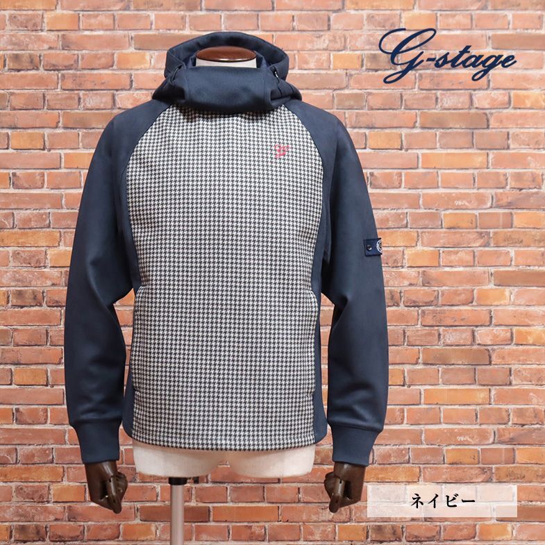 1円/秋冬/g-stage/50サイズ/パーカー ダウンファブリック ストレッチ スエード調 千鳥格子 防寒 機能性 新品/紺/ネイビー/je104/拍卖