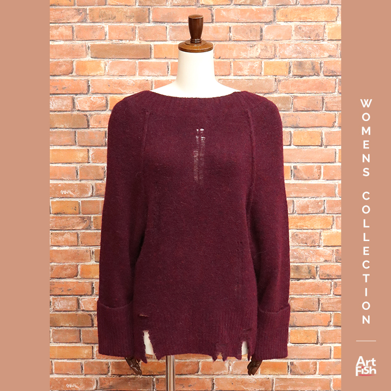 1円/秋冬/DIESEL/XXSサイズ/アルパカ ウール ボリューム ニット ダメージ加工 イタリア製 ディーゼル 新品/赤/ボルドー/jy160/拍卖