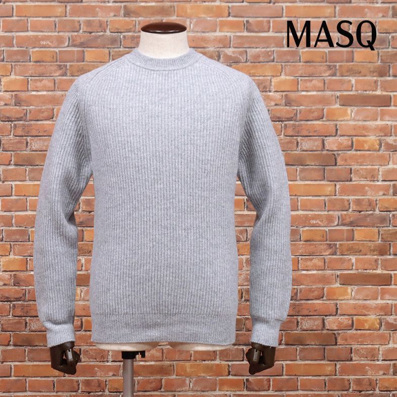 1円/24秋冬/MASQ/50サイズ/定番ニット リブ編み 伸縮◎ 無地 クルーネック イタリア製 ベーシック 新品/グレー/ja296/拍卖