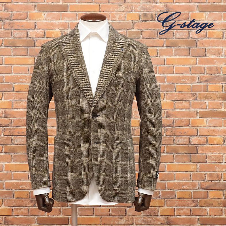 1円/秋冬/g-stage/48サイズ/楽ちん ジャケット EUSEBIO社コーデュロイ ジャージー快適 グレンチェック レトロ 新品/ベージュ/je113/拍卖