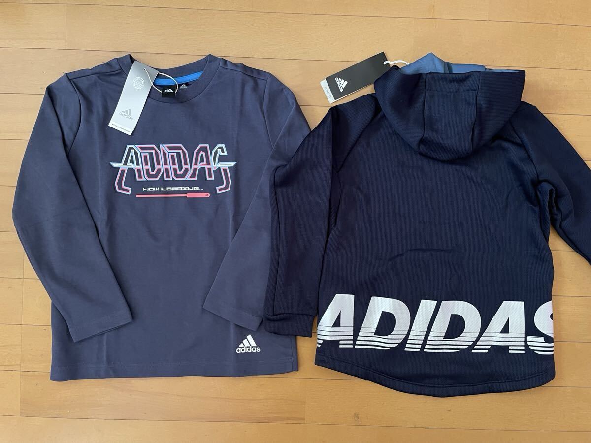 新品未使用 130 2枚 adidas アディダス 長袖Tシャツ (シャドーネイビー) ・長袖パーカー(バックロゴ ネイビー)快適 即決拍卖