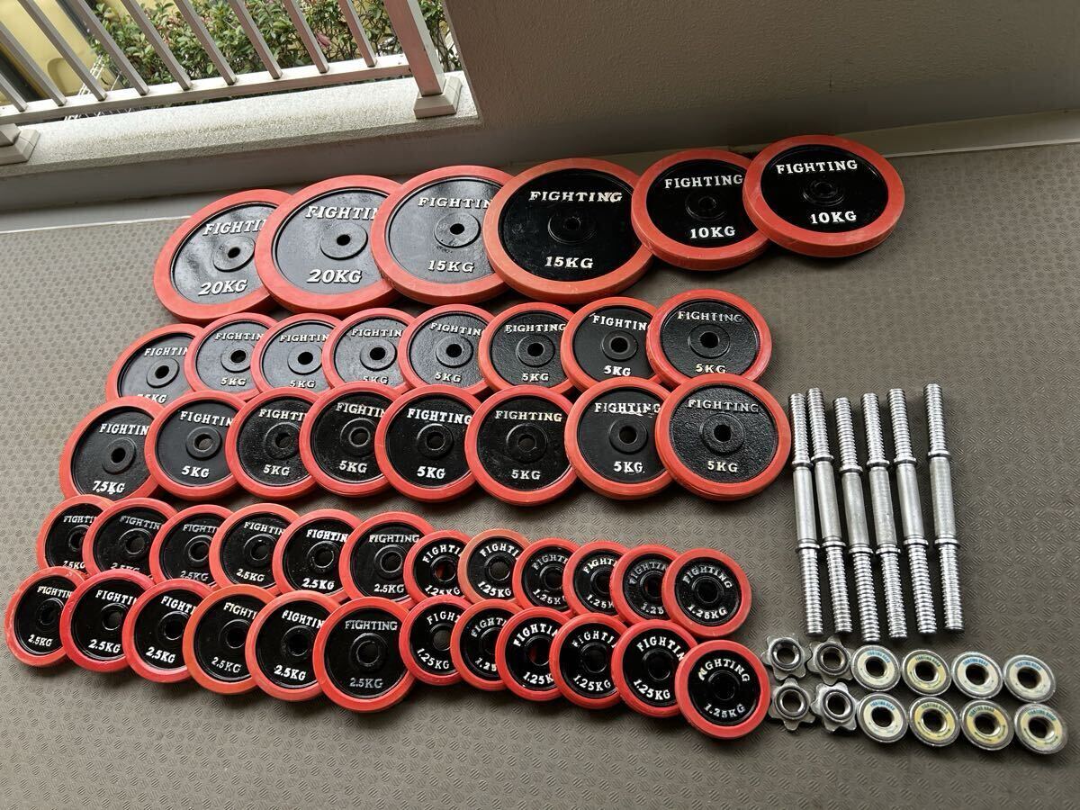 【合計220kg】FIGHTING ファイティングロード プレート ダンベルシャフト セット 他おまけ 28mm やや傷 汚れあり 千葉県市川市拍卖