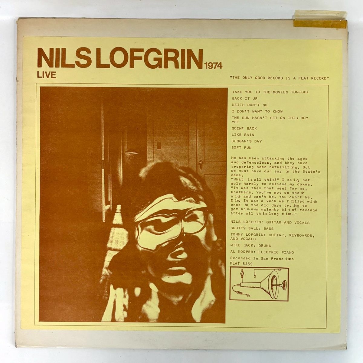 R1016-40【輸入盤 LP】ニルス・ロフグレン NILS LOFGREN LIVE FLAT 8239 ライブアルバム 1974年 Vinyl レコード 12inch インチ 動作未確認拍卖