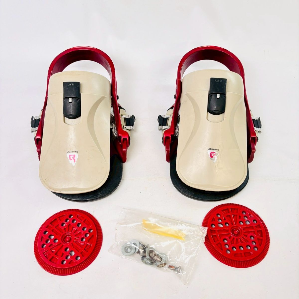 K1108-3 【BURTON】※同梱不可 バートン custom sl バインディング ステップイン ディスク 赤 グレー 説明書付 使用未確認 中古 現状品拍卖