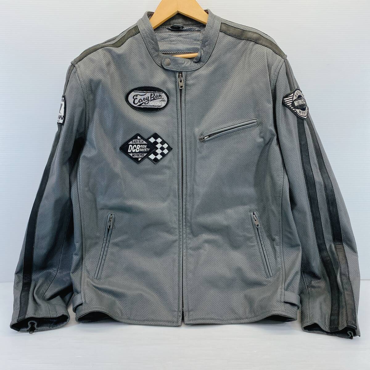 ●DEGNER デグナー メッシュ レザー ジャケット グレー プロテクター 2XL 牛革 パンチング ●拍卖