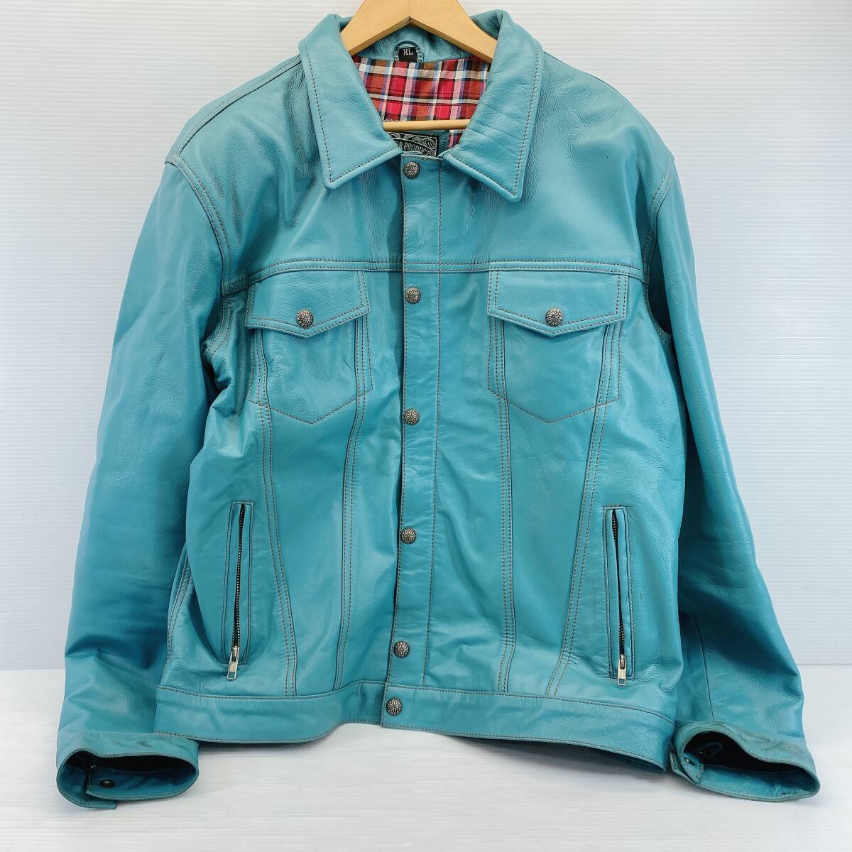 ●DEGNER デグナー レザー ジャケット ターコイズ プロテクター XL 山羊革 ラムレザー●拍卖