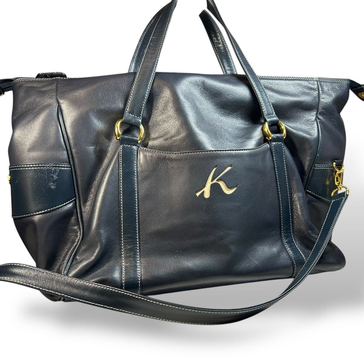 キタムラ Kitamura ショルダーバッグ トートバッグ ボストンバッグ レザー 本革 ネイビー ロゴ ハンドバッグ拍卖