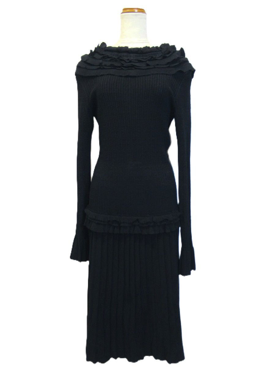 ★【B送900円】2819 LOUIS VUITTON ルイヴィトン リブニットワンピース セーター ブラック フリル レーヨン×ポリエステル S拍卖