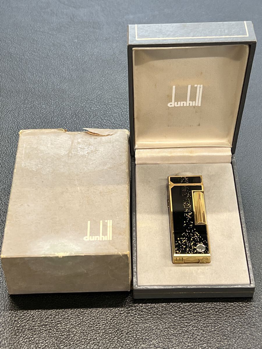 Dunhill ダンヒル ガスライター ブラックラメ ゴールド 箱付き拍卖