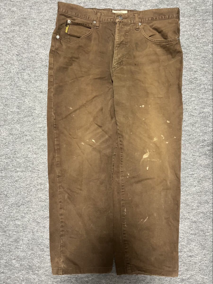 ARMANI JEANS アルマーニ ジーンズワークパンツ ワイドパンツ ボトムス ブラウン フェード 金具ロゴ バギーパンツ オールド 古着 USED拍卖