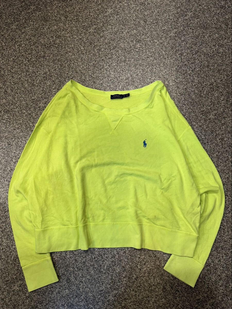 POLO RALPH LAUREN ポロラルフローレン XL レディース スウェット トレーナー クルーネック オーバーサイズ 蛍光イエロー 古着 ユーズド 拍卖