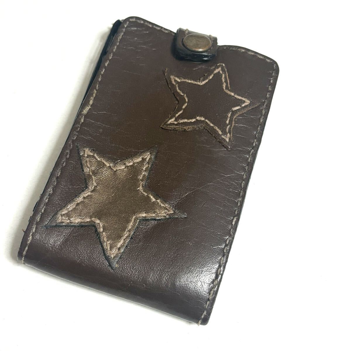 iPhone4sカバー 手帳型ケース ブラウン 茶色 本革 レザー 星 スター iPhoneケース拍卖