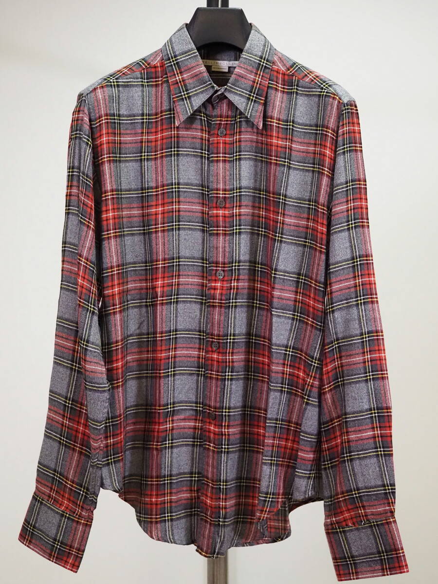 美品 STELLA McCARTNEY ステラマッカートニー メンズ 17AWモダール混チェックシャツ39灰×赤拍卖