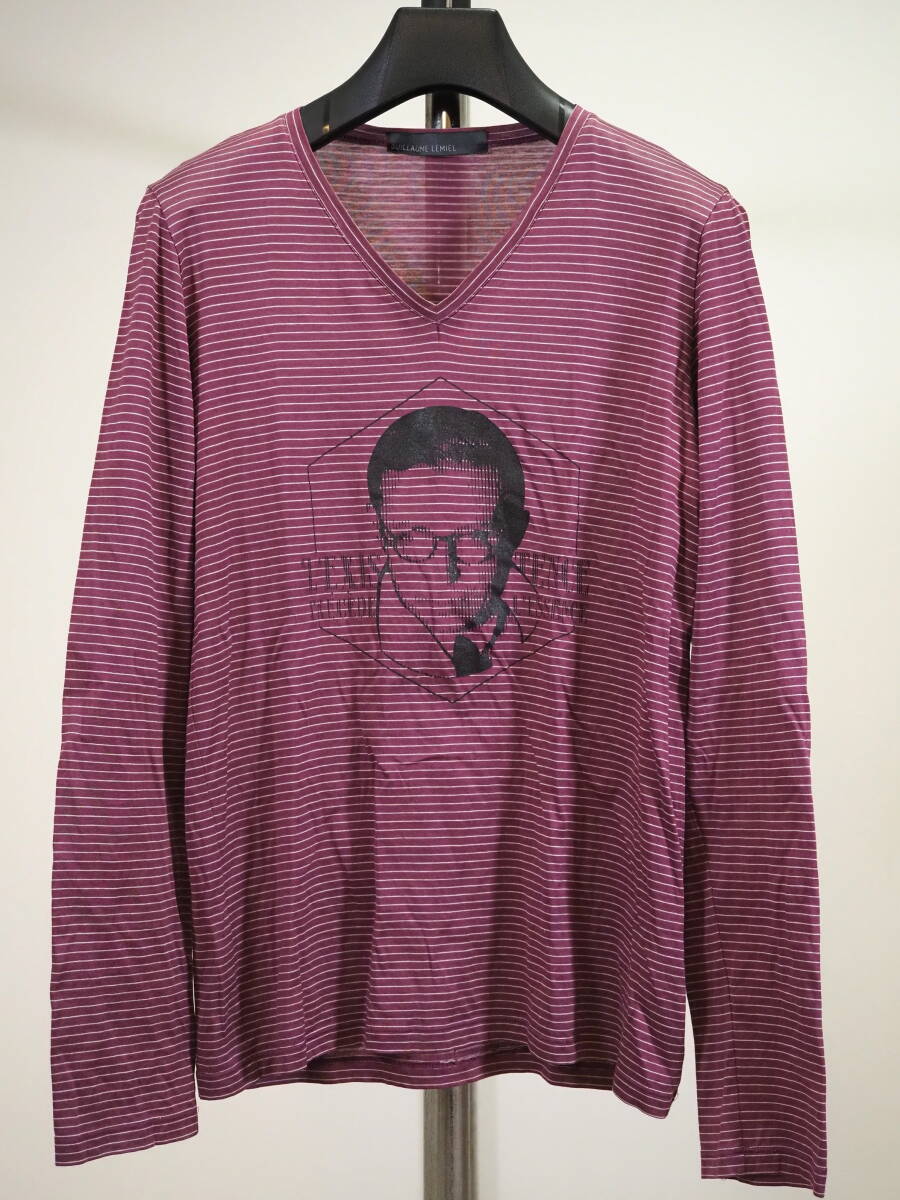 GUILLAUME LEMIEL ギヨームルミエール 07AWプリントボーダーロングTシャツM赤紫 France製 バレンシアガ拍卖