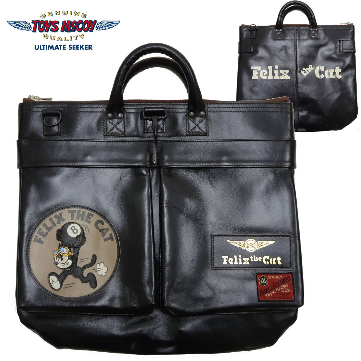トイズマッコイ TOYS McCOY レザーヘルメットバッグ FELIX フィリックス デコレート仕様 2WAY 手提げ×ショルダー TMA2523 C/#031 黒 新品拍卖