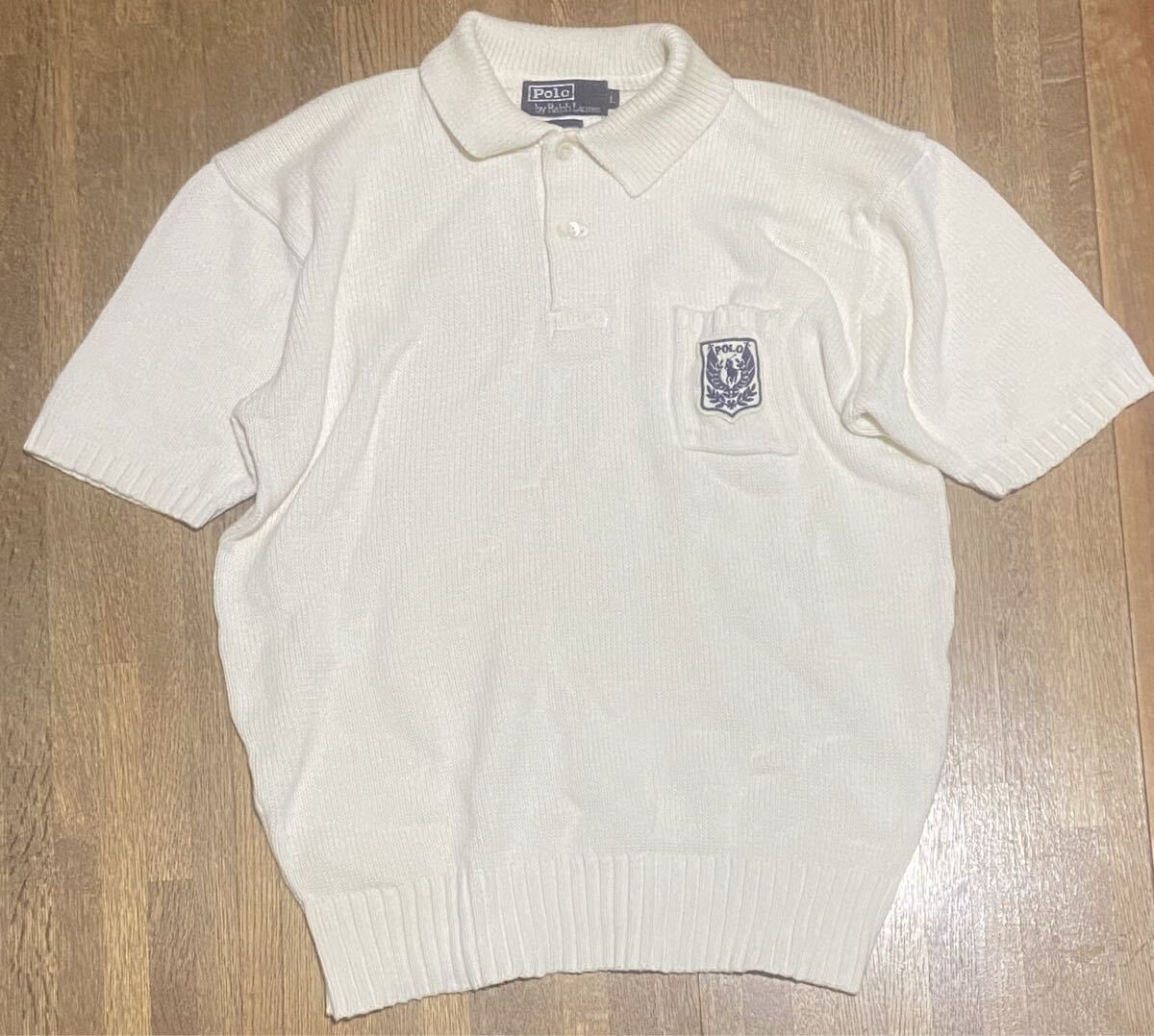 ラルフローレン Ralph Lauren ポロニット 刺繍 エンブレム サマーニット 半袖 ホワイト L拍卖