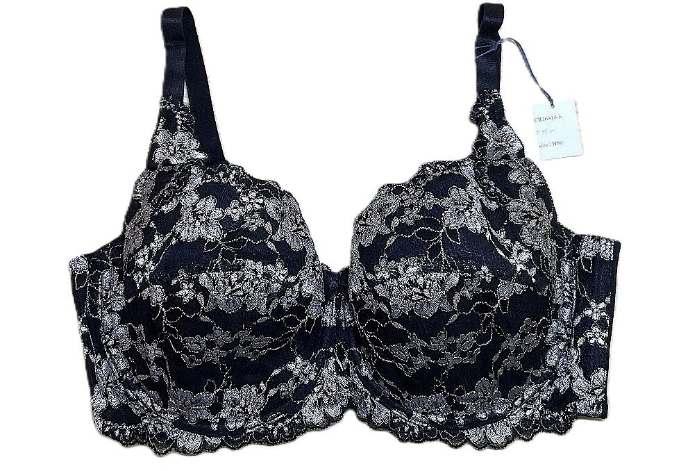 CR16818 IB⑦【特価】新品 大きい ブラジャー H80 ブラック 花柄 レース 脇高 フルカップ ストレッチ レディース拍卖