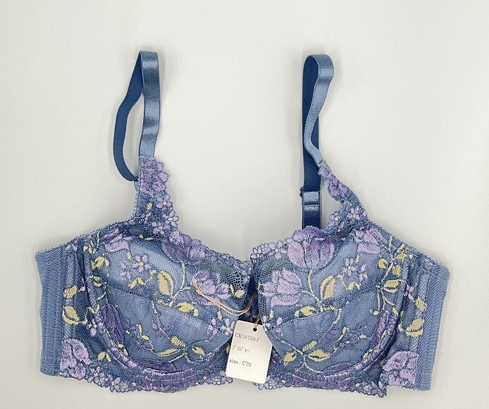 CR16750 IB⑦【特価】新品 ブラジャー C70 ロイヤルブルー 花柄 レース リボン 脇高 フルカップ おしゃれ 華やか ストレッチ レディース拍卖