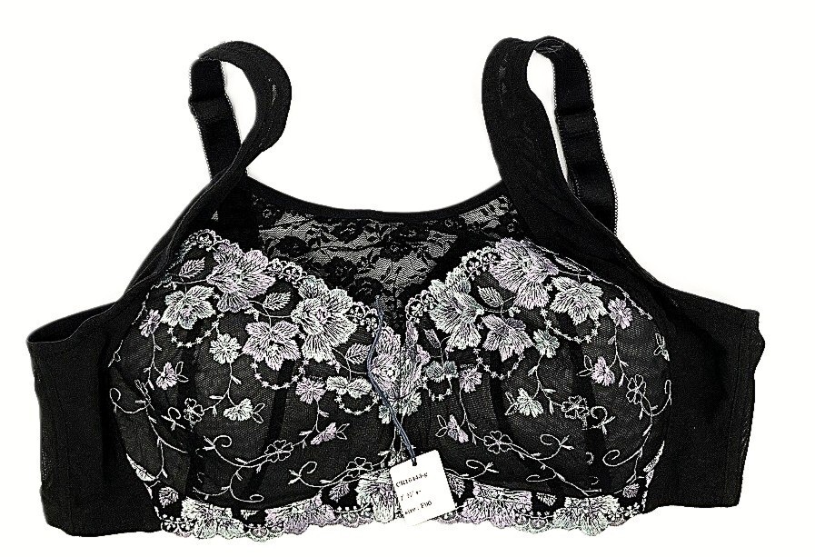 CR16443 IB⑦【特価】新品 大きい ブラジャー F90 ブラック 花柄 レース ストレッチ おしゃれ 華やか レディース拍卖
