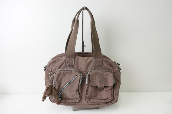 【k1823】KIPLING キプリング 2wayバッグ ブラウン系 ナイロン ゴリラチャーム レディース拍卖