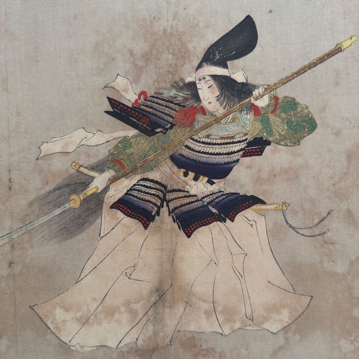 明治期/真作 富岡永洗「静御前」 口絵 本物浮世絵木版画 武者絵 錦絵 中判 裏打ち拍卖