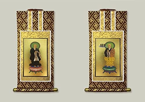 浄土宗 茶表装 20代 京仏壇いせむら 御両脇掛軸2枚セット 各宗派・寸法ございます 仏壇掛軸 浄土宗 脇侍 秀蓮 (20代, 浄拍卖