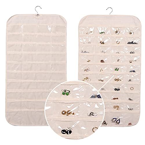 ベージュ アクセサリー 収納 ウォールポケット 【80ポケットの収納力】 ネックレス リング ピアス イヤリング 小物 省スペース拍卖