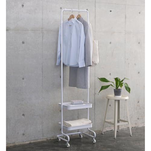 ホワイト バスケット2段(スリム) 山善(YAMAZEN) ワゴン ハンガーラック トローリーハンガー スリム キャスター付き (拍卖