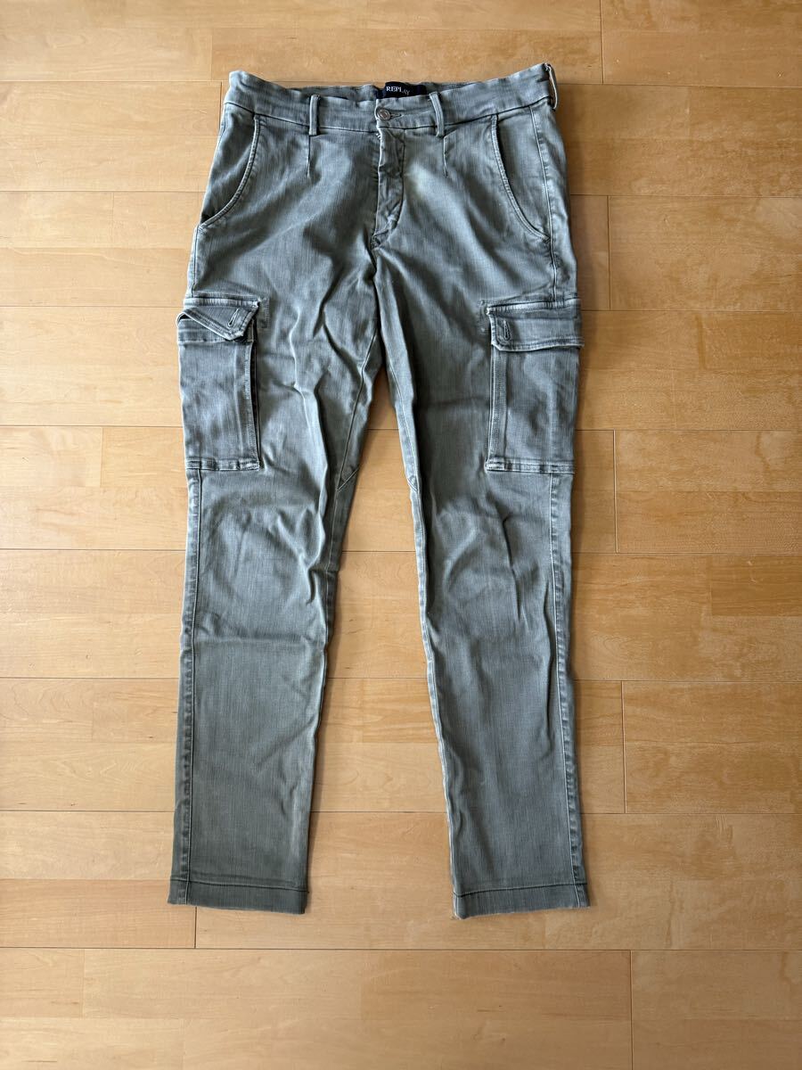 【古着】REPLAY リプレイ カーゴパンツ カーキ ストレッチ拍卖