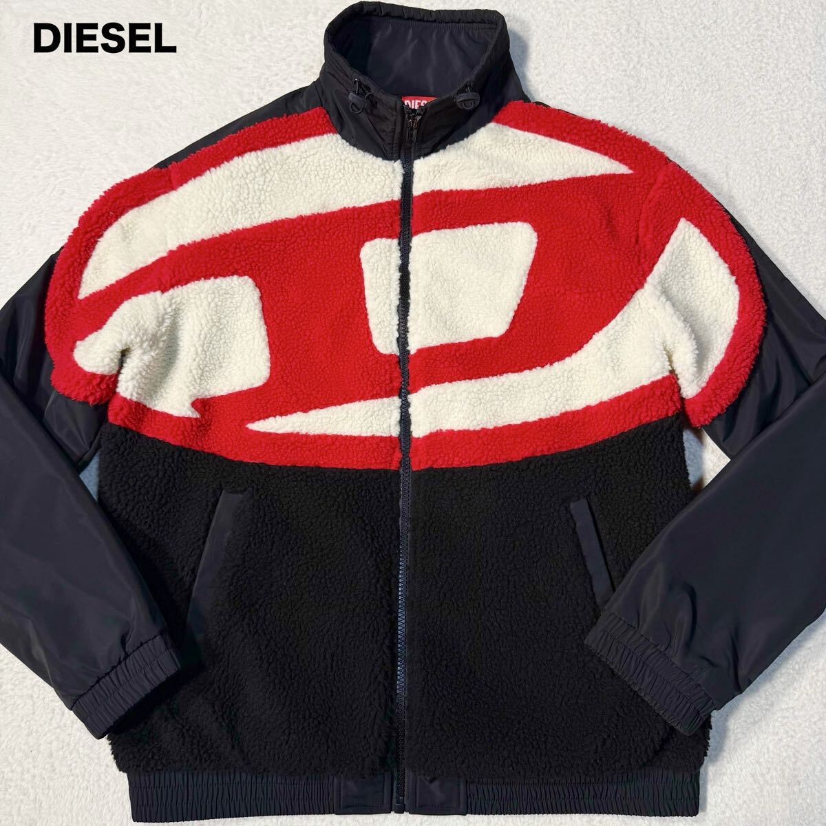 極美品 現行 メンズXL/■DIESEL トラックジャケット オーバル Dロゴ フリース ボア S-OVADY SWEAT スタンドカラー ディーゼル ブラック 黒拍卖