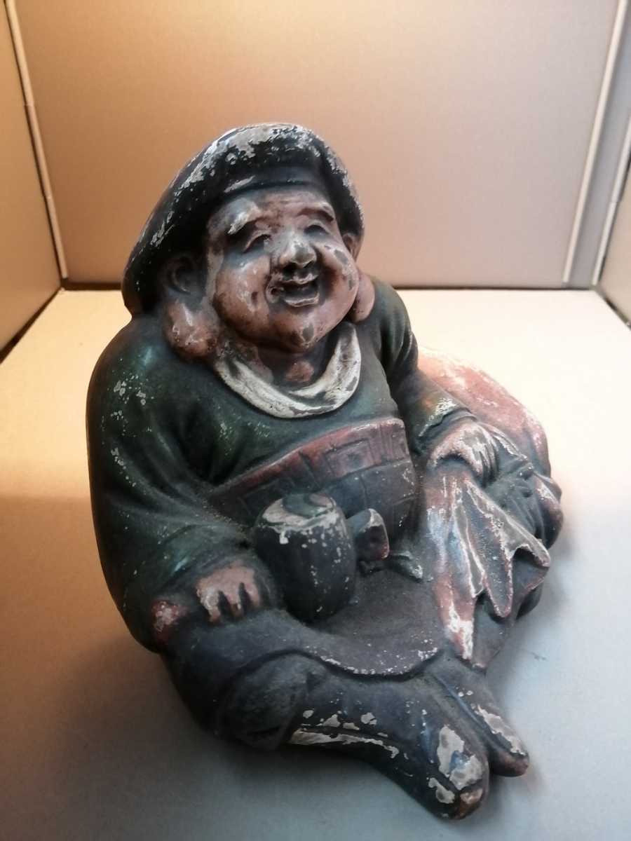 大黒様 大正 高さ16㌢ 打出の小槌 土人形 七福神 置物 仏像 因幡の白兎 22S46v1拍卖